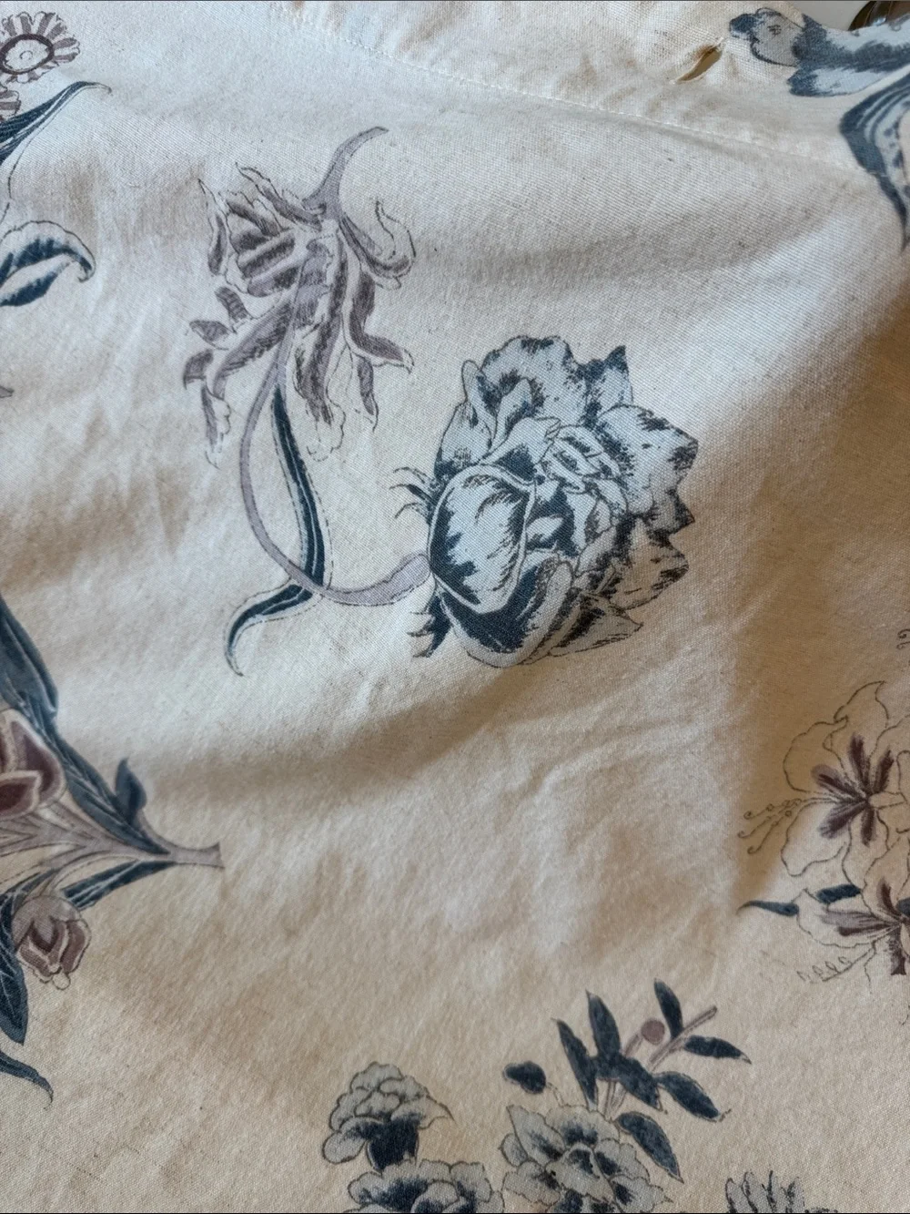 Pottery Barn Cream Shower Curtain Panel with Blue and Brown Floral Print